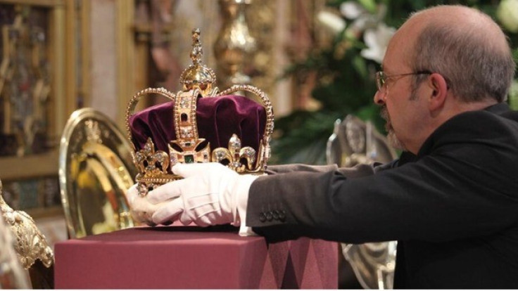 The St Edward's Crown is placed with care PIC: Westminster Abbey