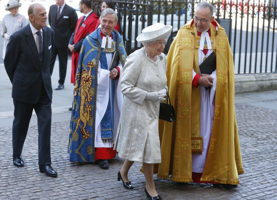 Queen Elizabeth arrives with Prince Philip L at Westminster Abbey to celebrate the 60th anniversary of her coronation in London June 4, 2013.