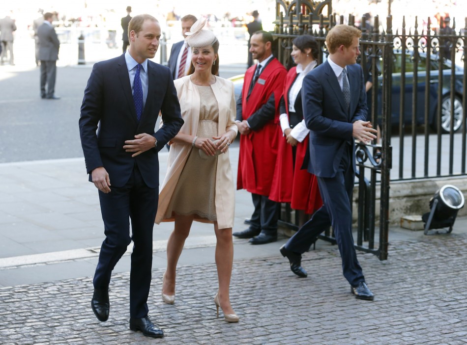 Prince William and Catherine, Duchess of Cambridge arrive with Prince Harry R at Westminster Abbey to celebrate the 60th anniversary of Queen Elizabeths coronation in London June 4, 2013.
