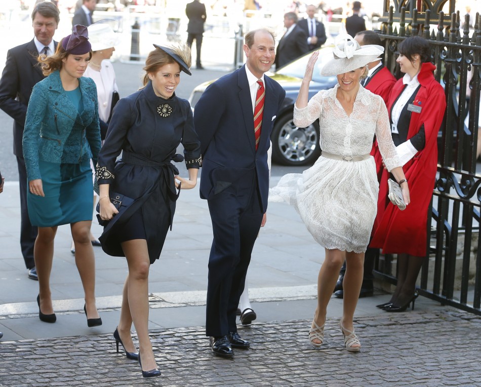 Princess Beatrice, Princess Eugenie, Prince Edward and Sophie, Countess of Wessex L-R arrive at Westminster Abbey to celebrate the 60th anniversary of Queen Elizabeths coronation in London June 4, 2013.