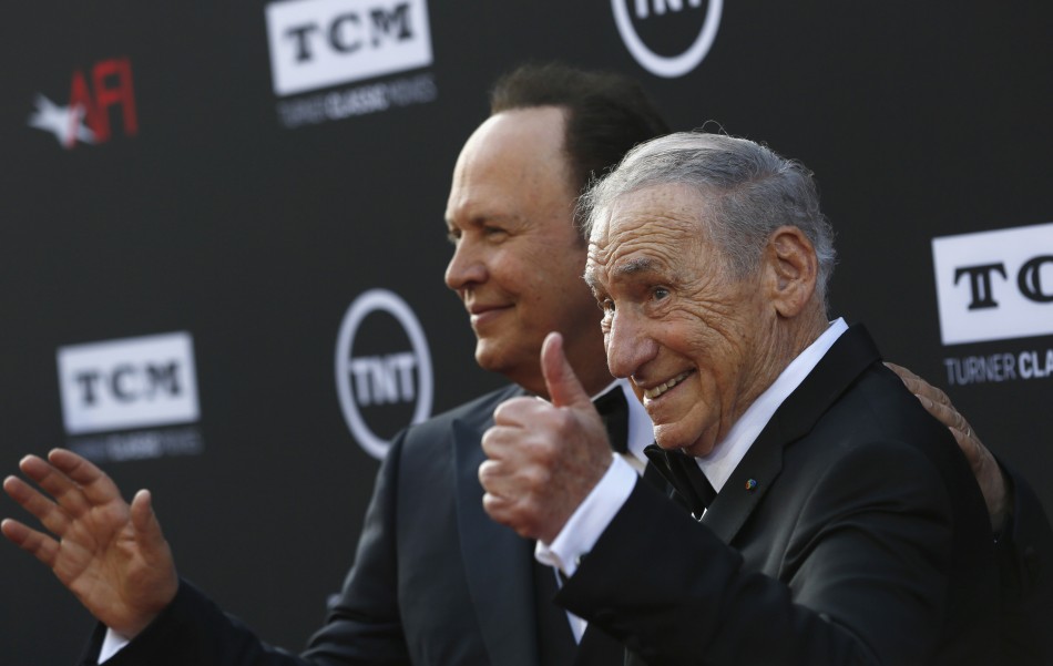 Producer and honoree Mel Brooks R poses with actor Billy Crystal at the American Film Institutes 41st Life Achievement Award Gala at the Dolby theatre in Hollywood, California June 6, 2013.