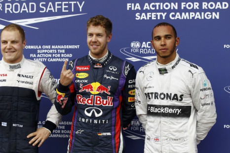 (From L to R) Valtteri Bottas, Sebastian Vettel and Lewis Hamilton