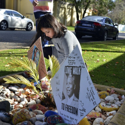 A makeshift tribute from wellwishers outside Nelson Mandela's home in Johannesburg