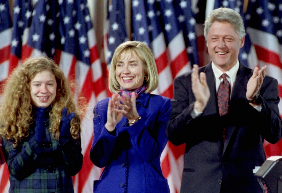 The Family  Back in 4 Nov. 1992 President - elect Bill Clinton with his wife Hillary c and his daughter Chelsea l reacts after the victory speech of Vice-President - elect Al Gore, November 3.