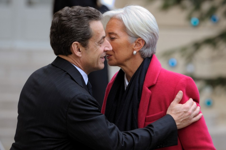 France's former president Francois Sarkozy with IMF chief Christine Lagarde