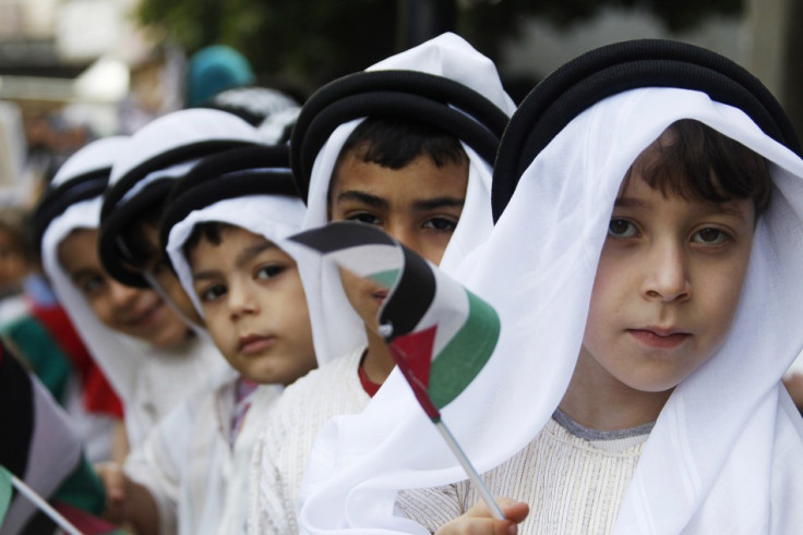 Palestinian children wearing traditional clothes