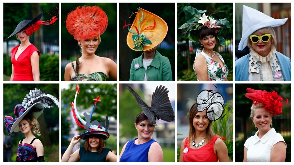 A combination photograph shows racegoers fashion as they arrive for Ladies Day at the Royal Ascot
