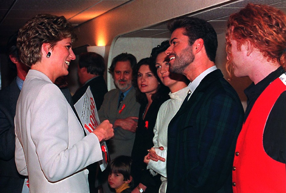 Princess Diana with Michael at Wembley Arena in London to mark World AIDS Day December 1 1993.