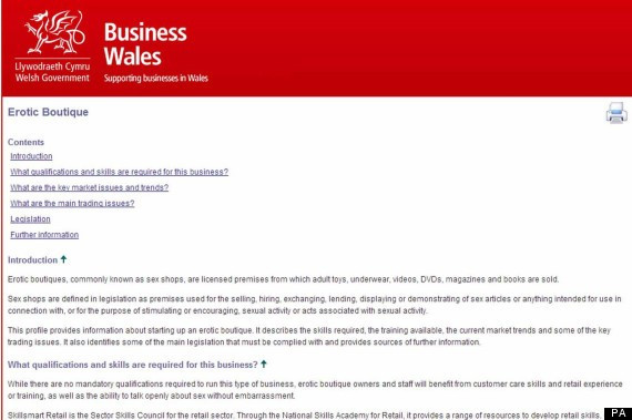 Offending webpage about how to work in an 'erotic boutique'