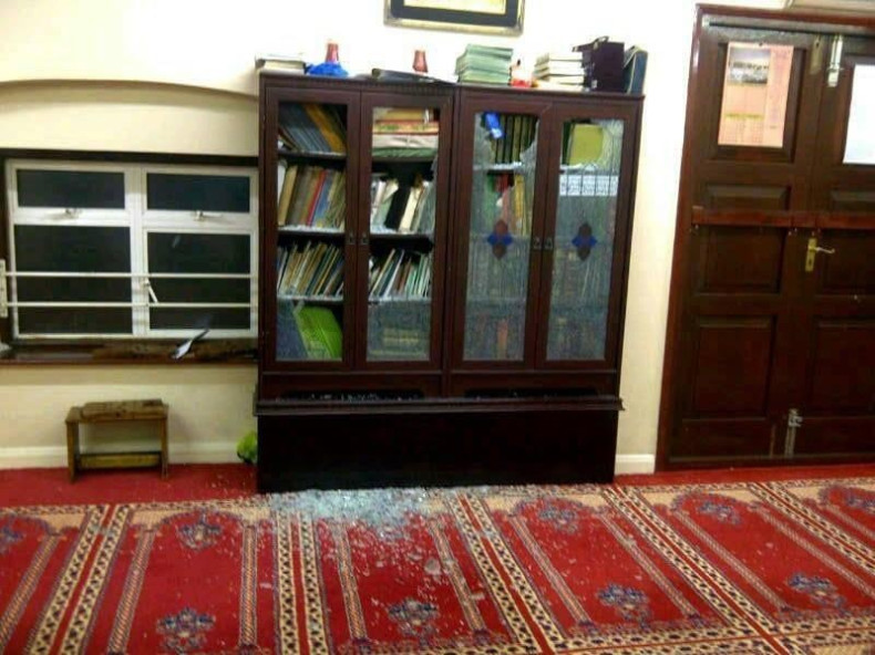 a window and a bookcase containing copies of the Koran were smashed at the mosque in Gillingham (twitter/diarf9)