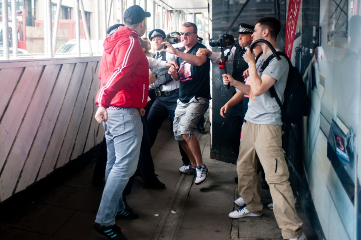 Two men confront EDL leaders DO NOT USE AS WE HAVE TO PAY FOR EACH PUBLICATION