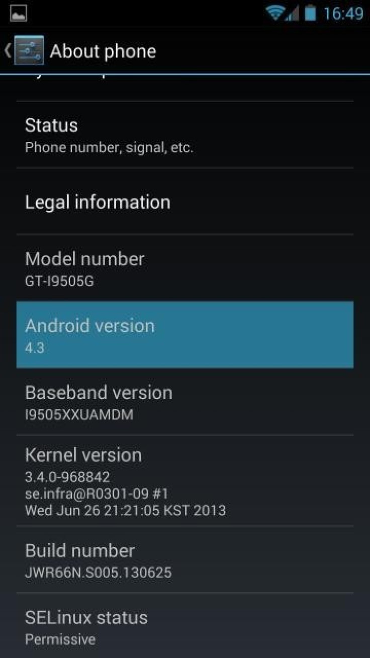 Samsung Galaxy S4 Google Edition running on Android 4.3 Jelly Bean (Courtesy: XDA Developers)