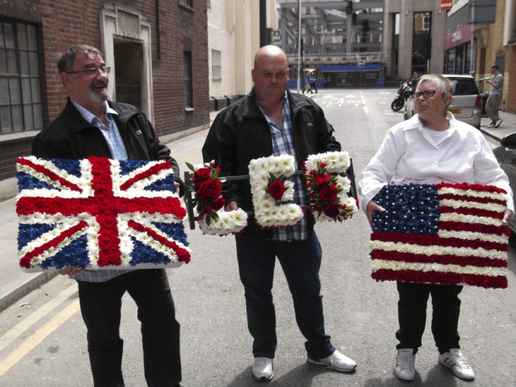 EDL supporters with wreaths to lay where soldier Lee Rigby was killed