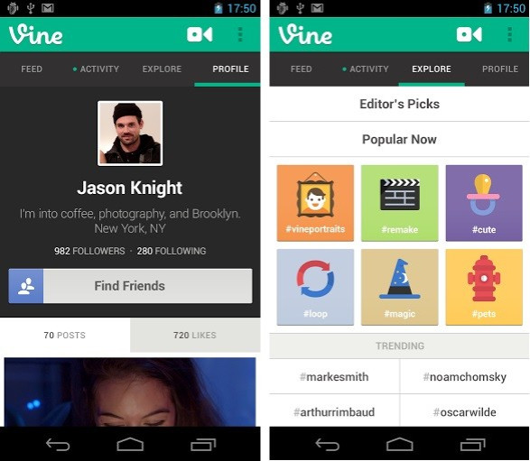 Vine Application for Android (Courtesy: play.google.com) Vine Application for Android (Courtesy: play.google.com)