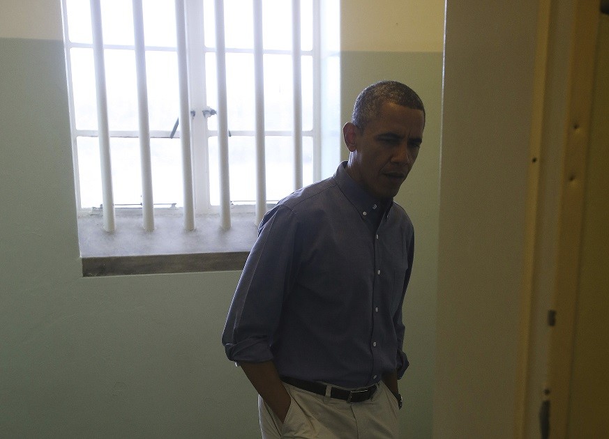 Obama in Prison Cell where Madiba spent years