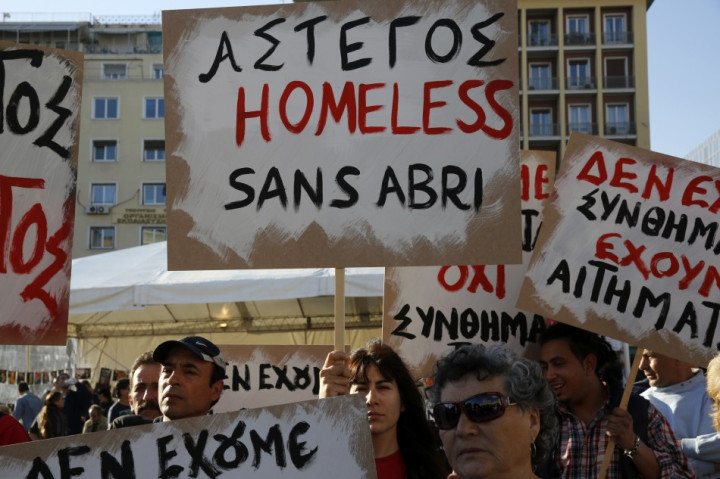 People take part in a protest organised by a charity called Klimaka in Athens April 14, 2013. Since the debt crisis erupted in 2009, hundreds of thousands of Greeks have lost their jobs and the unemployment rate in the country reached 26.8 percent in Marc People take part in a protest organised by a charity called Klimaka in Athens April 14, 2013. Since the debt crisis erupted in 2009, hundreds of thousands of Greeks have lost their jobs and the unemployment rate in the country reached 26.8 percent in Marc
