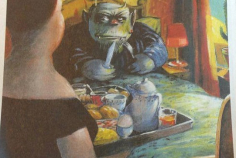 Cartoon in Süddeutsche Zeitung depicting Israel as ravenous Moloch (Simon Wiesenthal Center)