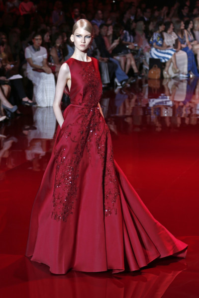 A model presents a creation by Lebanese designer Elie Saab as part of his Haute Couture Fall Winter 20132014 fashion show in Paris