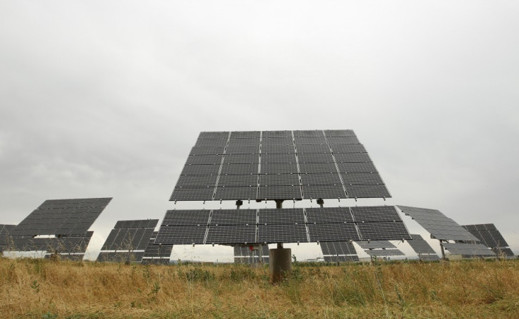 Solar panels are seen at a small solar farm in Linyola, northeastern Spain