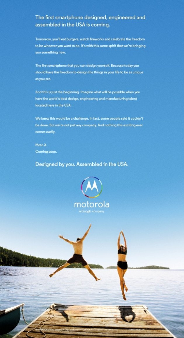 Moto X Advertisement (Courtesy: adage.com) Moto X Advertisement (Courtesy: adage.com)