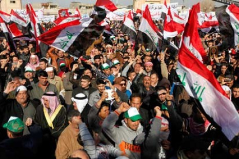 Sunni Muslims protest in Baghdad.
