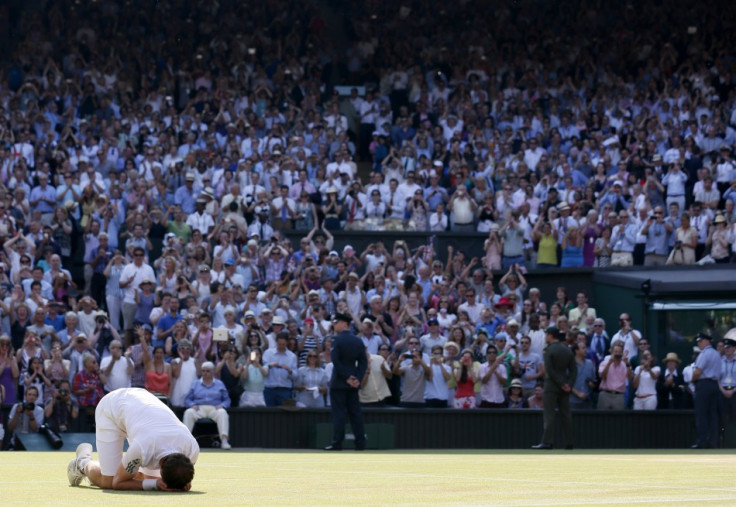 Andy Murray collapses to ground after Wimbledon victory