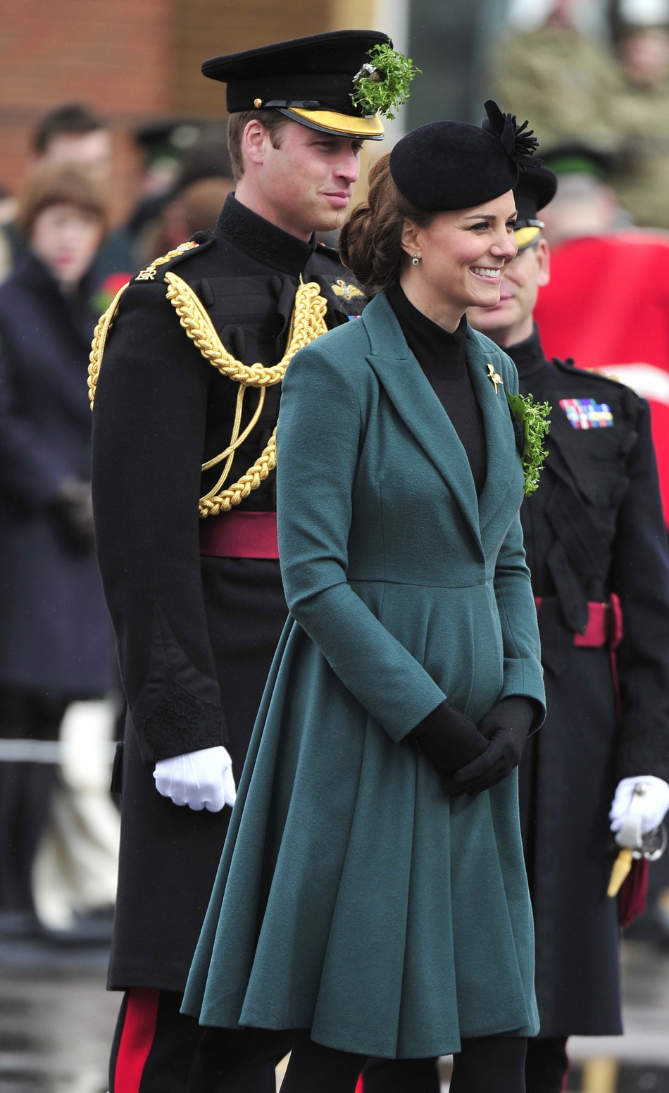 Catherine, Duchess of Cambridge and her husband, Prince William, attend a St Patricks Day Parade at Mons Barracks in Aldershot, southern England March 17, 2013.