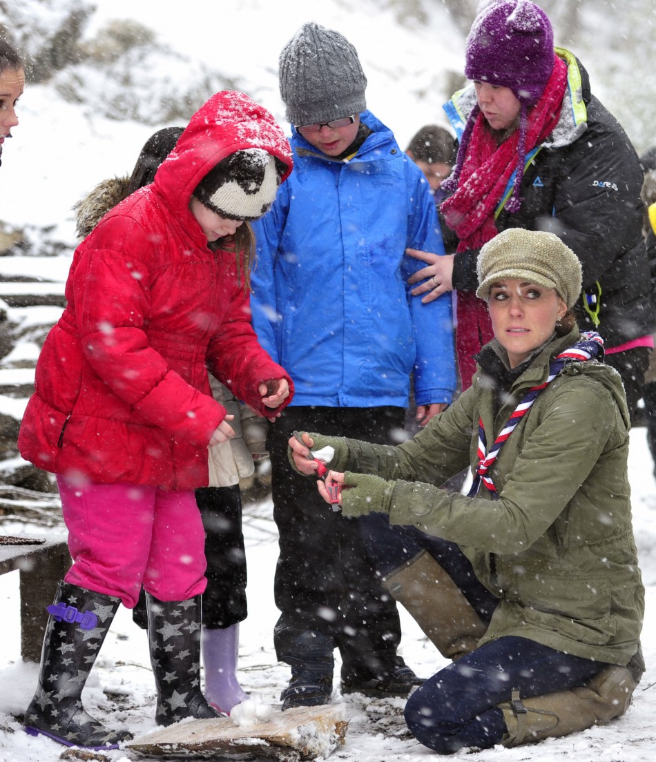 Catherine, Duchess of Cambridge visits the Great Tower Scout Camp at Newby Bridge in Cumbria, northern England March 22, 2013.