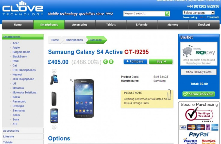 Samsung Galaxy S4 Active on Sales by Clove (Courtesy: www.clove.co.uk)