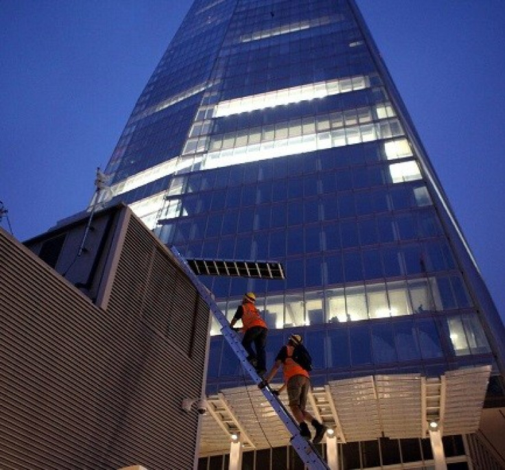 The climbers begin their ascent of The Shard in central London (Twitter/Greenpeace)