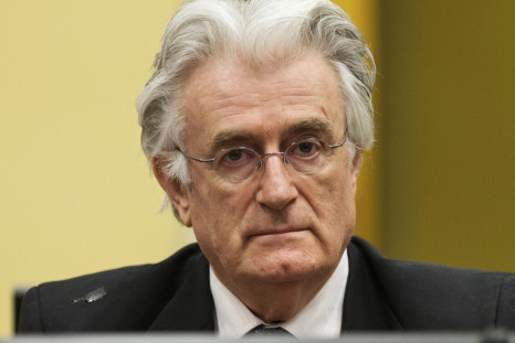 Bosnian Serb wartime leader Radovan Karadzic appears in the courtroom for his appeals judgement at the International Criminal Tribunal for Former Yugoslavia
