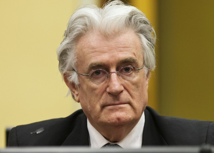 Bosnian Serb wartime leader Radovan Karadzic appears in the courtroom for his appeals judgement at the International Criminal Tribunal for Former Yugoslavia
