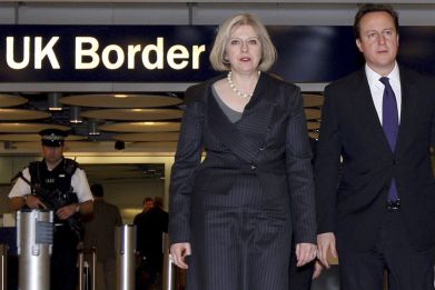 Home secretary Teresa May and prime minister David Cameron