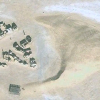 A giant dune encircles a Tunisian Star Wars set