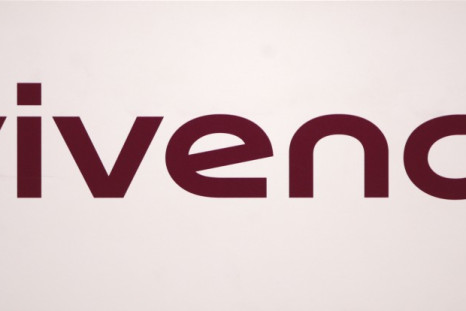 The logo of Vivendi is seen during the company's 2008 annual results presentation in Paris.