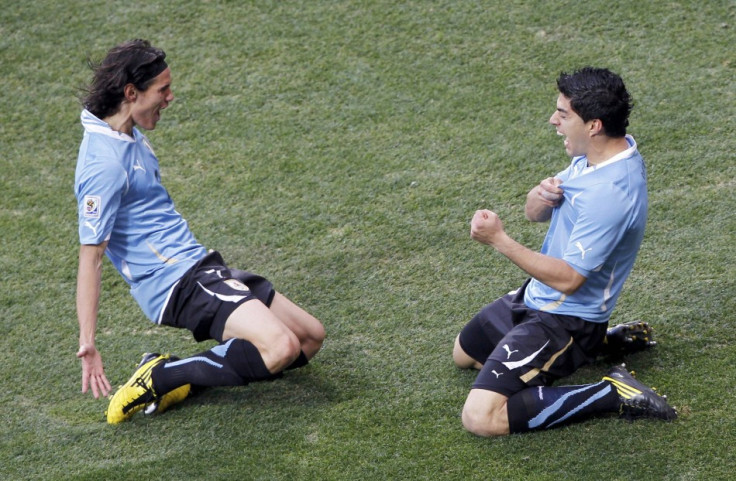 Luis Suarez (R) and Edinson Cavani