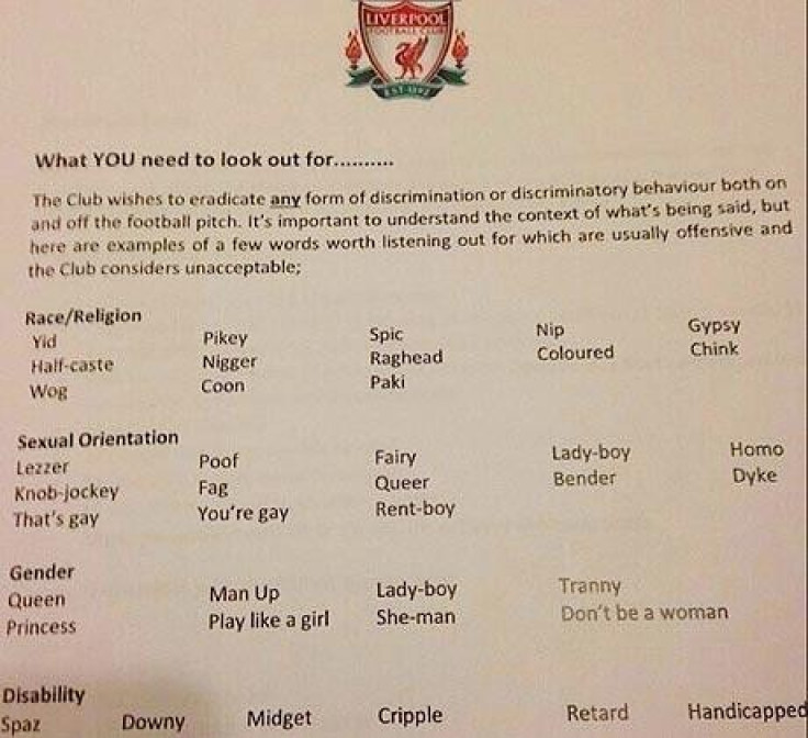 Liverpool's black list of banned words
