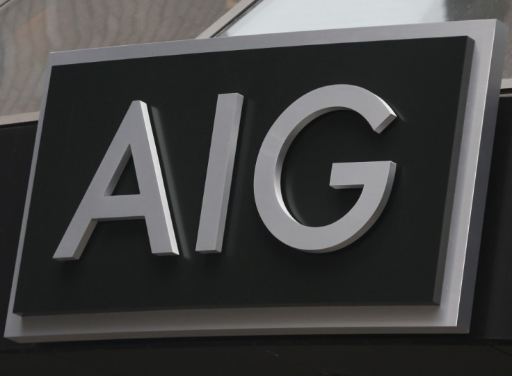 A new sign is displayed over the entrance to the AIG headquarters offices in New York's financial district.