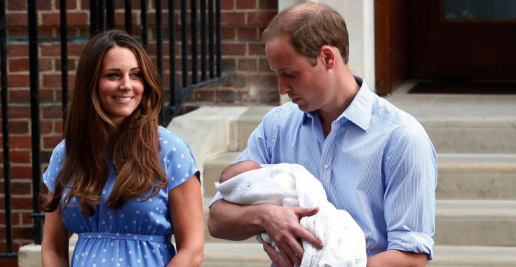 Prince William and his wife Catherine, Duchess of Cambridge appear with their baby son, outside the Lindo Wing of St Mary's Hospital,