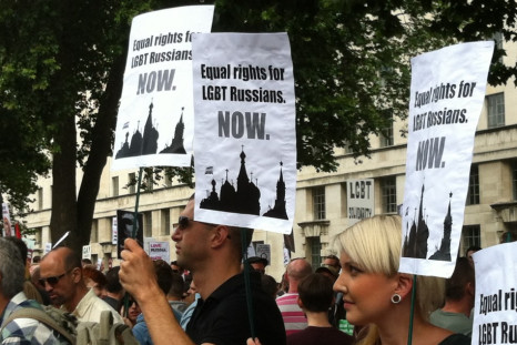 Hundreds attend a protest in London demonstrating against anti-gay laws in Russia. (Angela Clerkin)