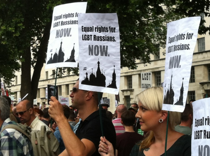 Hundreds attend a protest in London demonstrating against anti-gay laws in Russia. (Angela Clerkin)