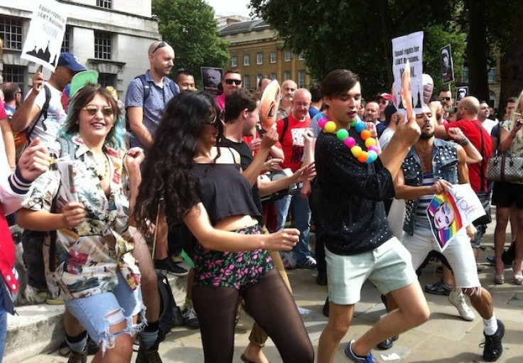 Line dancers limber up against anti-gay rights. (Angela Clerkin)