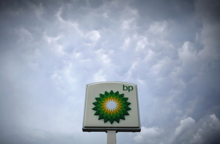 Storm clouds form near a BP station in Alexandria, Virginia