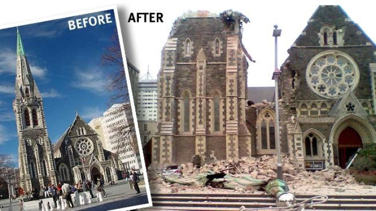 Christchurch Cathedral before and after the earthquake