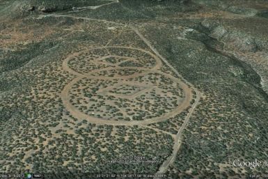 Aerial photography shows symbols believed to be spaceship landing markers. (Google Earth)