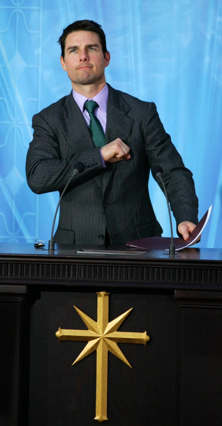 Actor Tom Cruise delivers a speech at the inauguration of a Scientology church in Madrid, 2004.