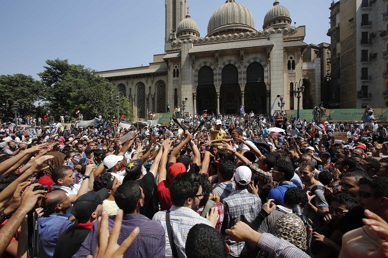 The scene outside the al-Fateh mosque