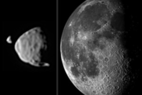 This illustration provides a comparison for how big the moons of Mars appear to be, as seen from the surface of Mars, in relation to the size that Earth's moon appears to be when seen from the surface of Earth. (Image Credit: NASA/JPL-Caltech/Malin Space