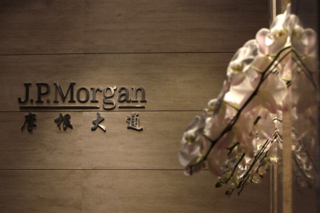 The JP Morgan sign is pictured at its Beijing office