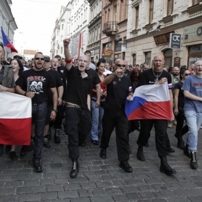 far-right ant-Roma demonstrators in the Czech city of Plzen.